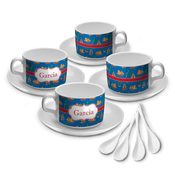 Custom Boats & Palm Trees Tea Cup - Set of 4 (Personalized)