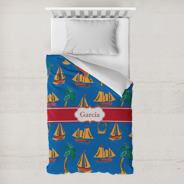 Custom Boats & Palm Trees Toddler Duvet Cover w/ Name or Text