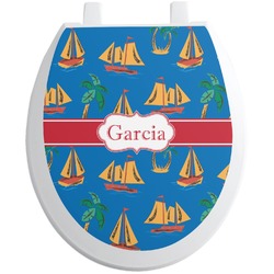Boats & Palm Trees Toilet Seat Decal - Round (Personalized)