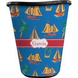 Boats & Palm Trees Waste Basket - Double Sided (Black) (Personalized)