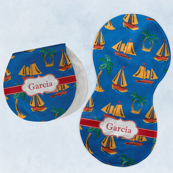 Custom Boats & Palm Trees Burp Pads - Velour - Set of 2 w/ Name or Text