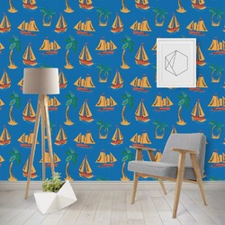 Boats & Palm Trees Wallpaper & Surface Covering