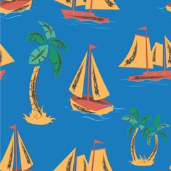 Boats & Palm Trees Wallpaper & Surface Covering (Peel & Stick 24"x 24" Sample)