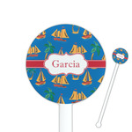 Boats & Palm Trees 5.5" Round Plastic Stir Sticks - White - Single Sided (Personalized)