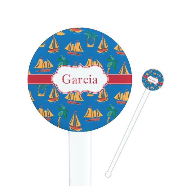 Custom Boats & Palm Trees 7" Round Plastic Stir Sticks - White - Double Sided (Personalized)