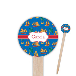 Boats & Palm Trees 6" Round Wooden Food Picks - Double Sided (Personalized)