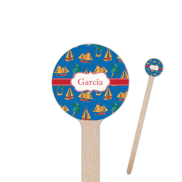 Custom Boats & Palm Trees 7.5" Round Wooden Stir Sticks - Double Sided (Personalized)