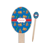 Boats & Palm Trees Oval Wooden Food Picks - Double Sided (Personalized)