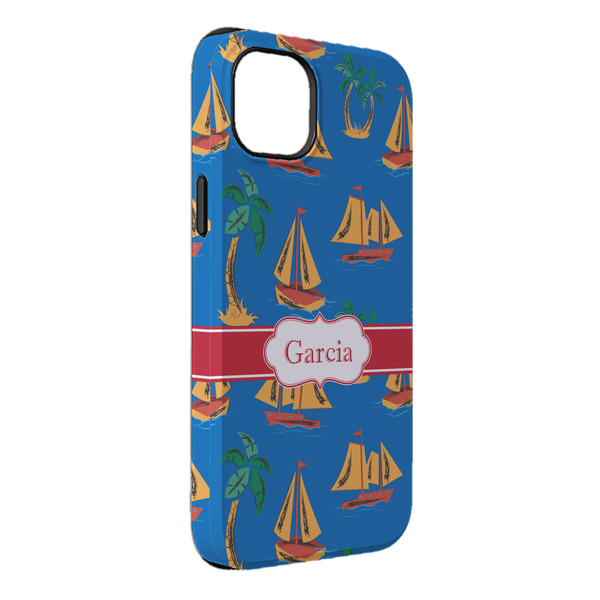 Custom Boats & Palm Trees iPhone Case - Rubber Lined - iPhone 14 Plus (Personalized)