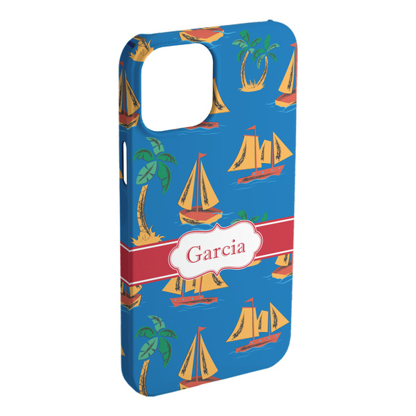 Custom Boats & Palm Trees iPhone Case - Plastic - iPhone 15 Plus (Personalized)