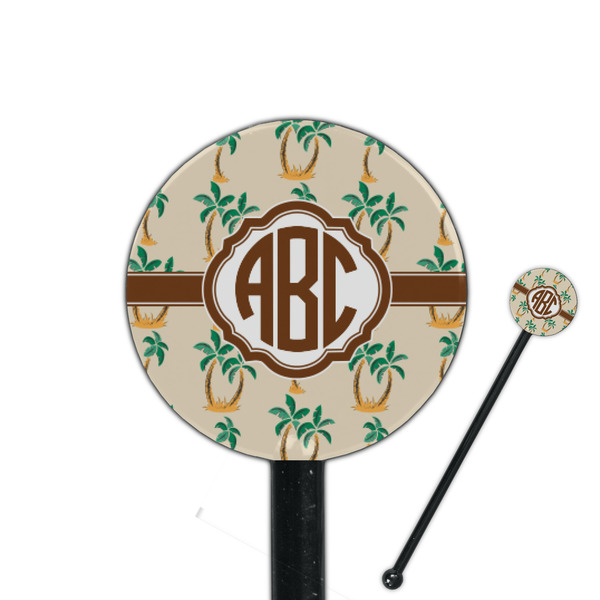 Custom Palm Trees 5.5" Round Plastic Stir Sticks - Black - Double Sided (Personalized)