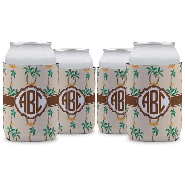 Custom Palm Trees Can Cooler (12 oz) - Set of 4 w/ Monogram