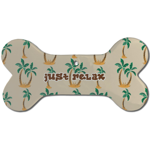 Custom Palm Trees Ceramic Dog Ornament - Front w/ Monogram