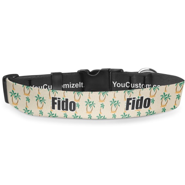 Custom Palm Trees Deluxe Dog Collar - Double Extra Large (20.5" to 35") (Personalized)