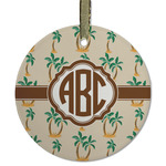 Palm Trees Flat Glass Ornament - Round w/ Monogram