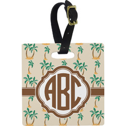 Palm Trees Plastic Luggage Tag - Square w/ Monogram