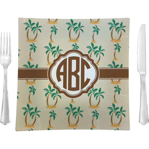 Custom Palm Trees 9.5" Glass Square Lunch / Dinner Plate- Single or Set of 4 (Personalized)