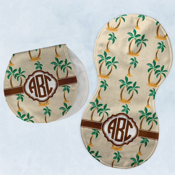 Custom Palm Trees Burp Pads - Velour - Set of 2 w/ Monogram