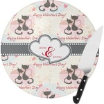 Cats in Love Round Glass Cutting Board - Small (Personalized)