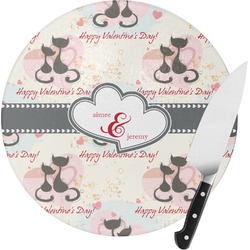 Cats in Love Round Glass Cutting Board - Small (Personalized)