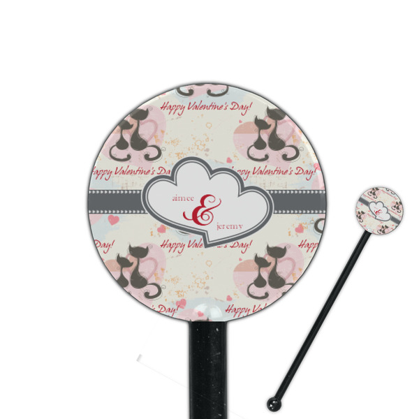 Custom Cats in Love 5.5" Round Plastic Stir Sticks - Black - Single Sided (Personalized)