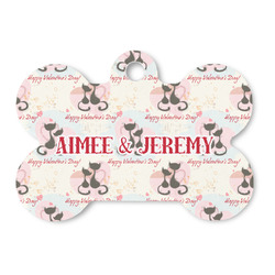 Cats in Love Bone Shaped Dog ID Tag - Large (Personalized)