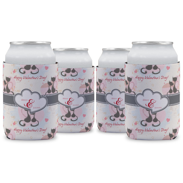 Custom Cats in Love Can Cooler (12 oz) - Set of 4 w/ Couple's Names