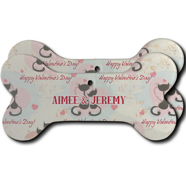 Custom Cats in Love Ceramic Dog Ornament - Front & Back w/ Couple's Names