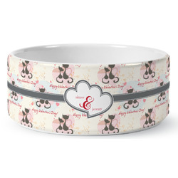 Cats in Love Ceramic Dog Bowl - Medium (Personalized)