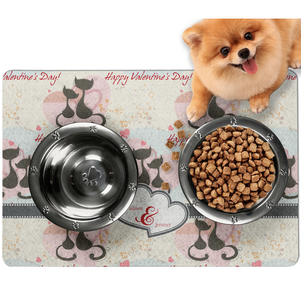 Custom Cats in Love Dog Food Mat - Small w/ Couple's Names