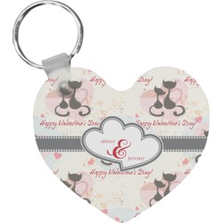Cats in Love Heart Plastic Keychain w/ Couple's Names