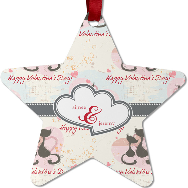 Custom Cats in Love Metal Star Ornament - Double Sided w/ Couple's Names