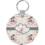 Cats in Love Round Plastic Keychain (Personalized)