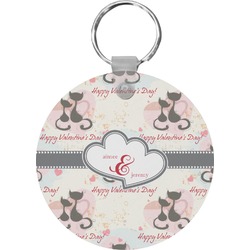 Cats in Love Round Plastic Keychain (Personalized)