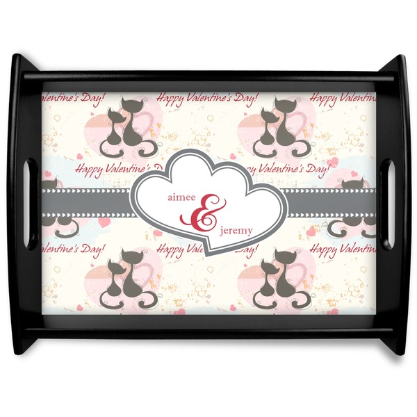Custom Cats in Love Black Wooden Tray - Large (Personalized)