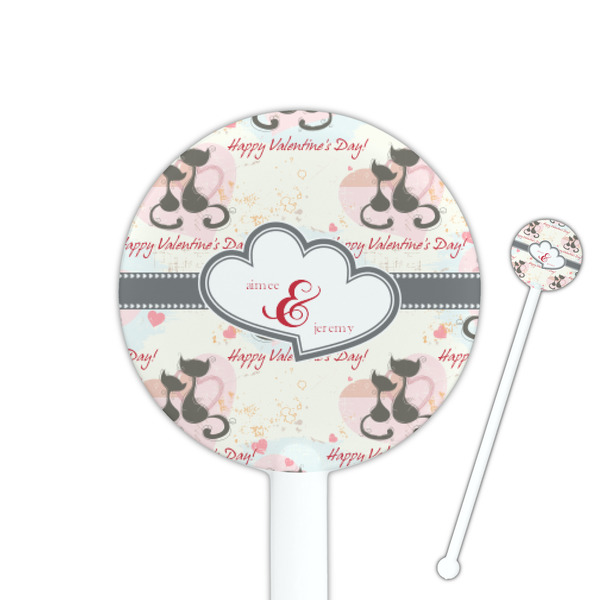 Custom Cats in Love 5.5" Round Plastic Stir Sticks - White - Double Sided (Personalized)