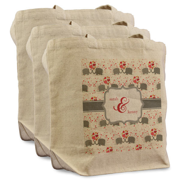 Custom Elephants in Love Reusable Cotton Grocery Bags - Set of 3 (Personalized)