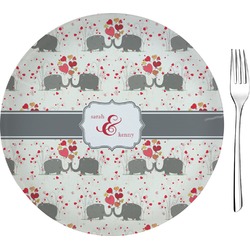 Elephants in Love Glass Appetizer / Dessert Plate 8" (Personalized)
