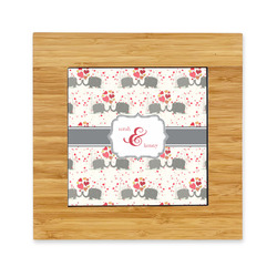 Elephants in Love Bamboo Trivet with Ceramic Tile Insert (Personalized)