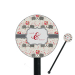 Elephants in Love 5.5" Round Plastic Stir Sticks - Black - Double Sided (Personalized)