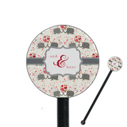 Elephants in Love 5.5" Round Plastic Stir Sticks - Black - Single Sided (Personalized)