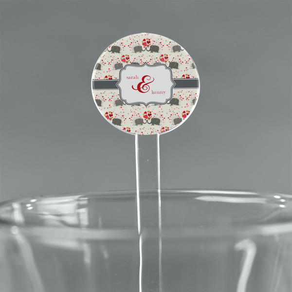 Custom Elephants in Love 7" Round Plastic Stir Sticks - Clear (Personalized)