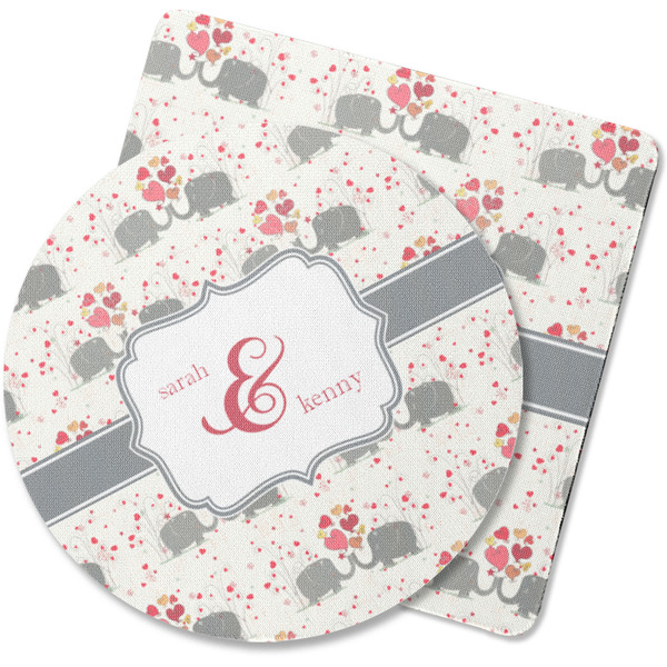 Custom Elephants in Love Rubber Backed Coaster (Personalized)