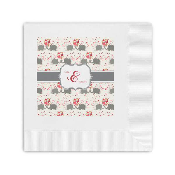 Custom Elephants in Love Coined Cocktail Napkins (Personalized)