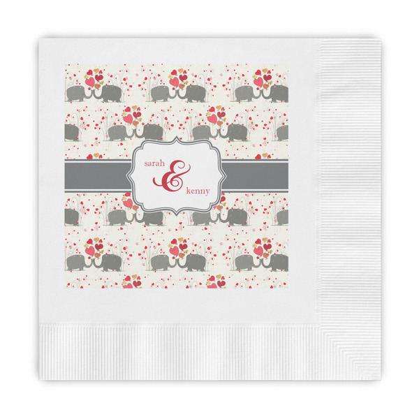 Custom Elephants in Love Embossed Decorative Napkins (Personalized)