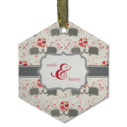 Elephants in Love Flat Glass Ornament - Hexagon w/ Couple's Names