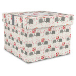 Elephants in Love Gift Box with Lid - Canvas Wrapped - X-Large (Personalized)