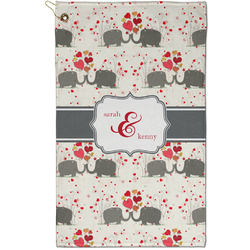 Elephants in Love Golf Towel - Poly-Cotton Blend - Small w/ Couple's Names