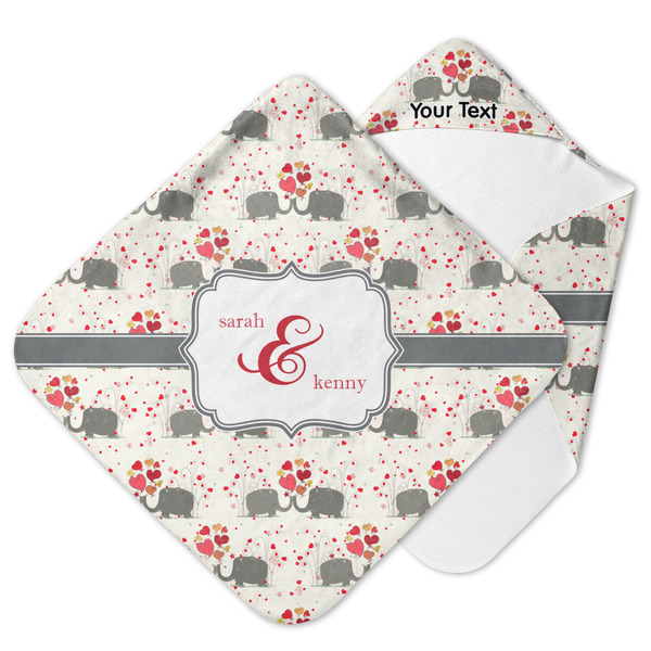 Custom Elephants in Love Hooded Baby Towel (Personalized)