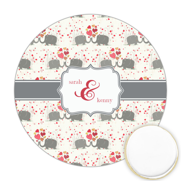 Custom Elephants in Love Printed Cookie Topper - 2.5" (Personalized)